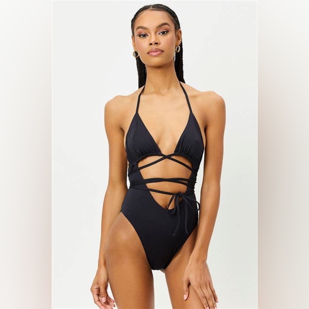 Frankie’s Bikinis: Gemma Wrap One Piece Swimsuit - Black